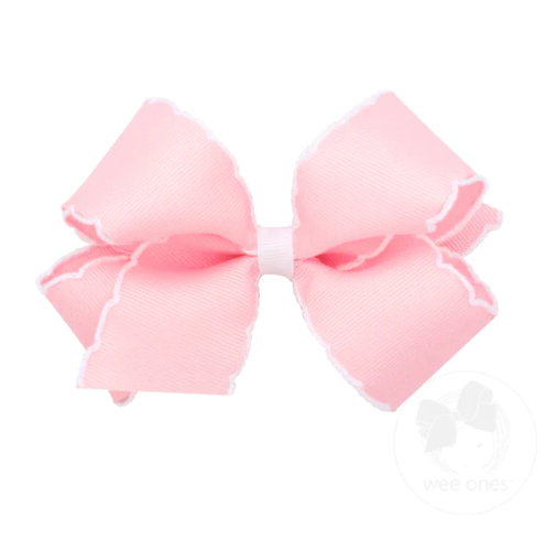Medium Moonstitch Basic Bow Kids Hair Accessories Wee Ones Light Pink with White  