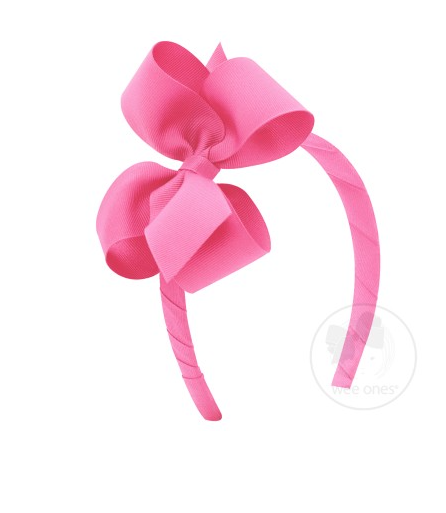 Medium Classic Grosgrain Bow on Headband - Hot Pink Kids Hair Accessories Wee Ones   