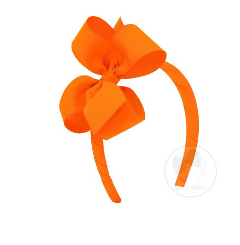 Medium Classic Grosgrain Bow on Headband - Orange Kids Hair Accessories Wee Ones   