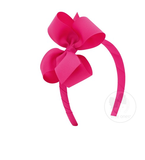 Medium Classic Grosgrain Bow on Headband - Shocking Pink Kids Hair Accessories Wee Ones   