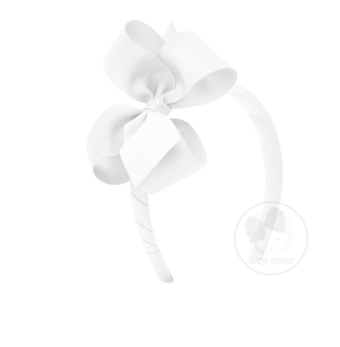 Medium Classic Grosgrain Bow on Headband - White Kids Hair Accessories Wee Ones   