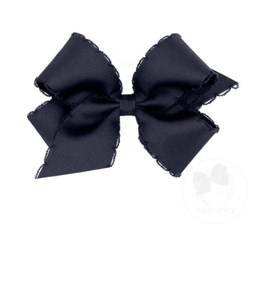 Medium Monotone Moonstitch Bow - Navy Kids Hair Accessories Wee Ones   