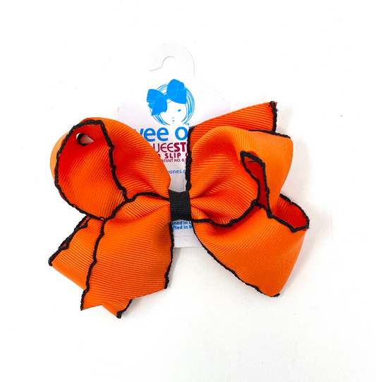 King Moonstitch Grosgrain Bow - Orange with Black Kids Hair Accessories Wee Ones   