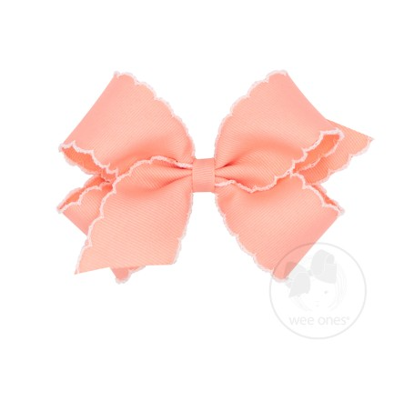 Medium Grosgrain Bow with White Moonstitch Edge - Light Coral with White Accessories Wee Ones   