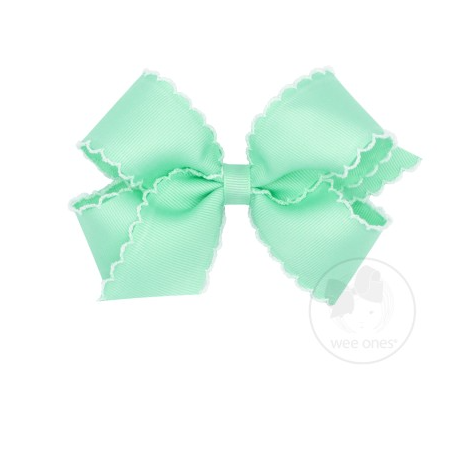 King Grosgrain Bow with White Moonstitch Edge -Pale Green with White Accessories Wee Ones   