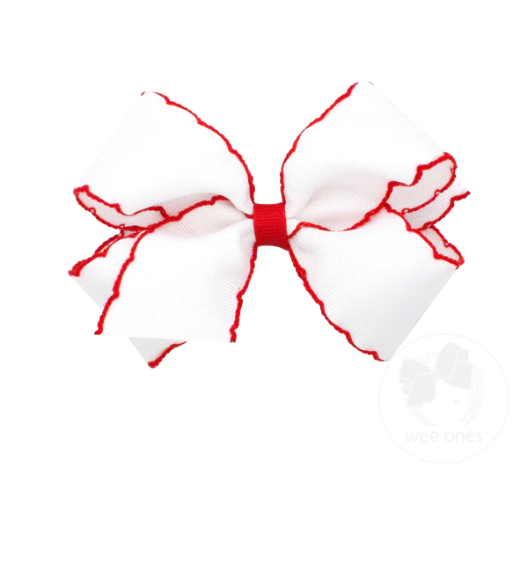 Medium Moonstitch Bow - White with Red Kids Hair Accessories Wee Ones   