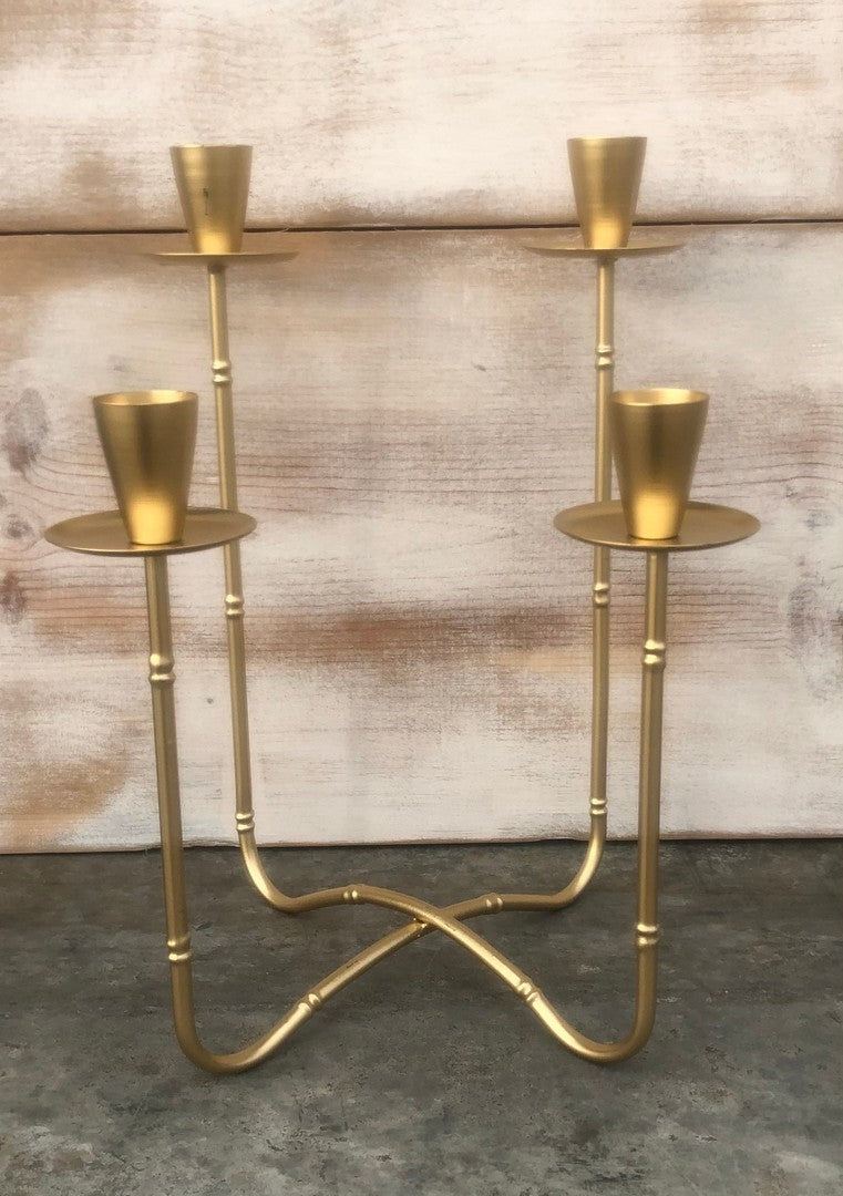 13" Gold Metal Bamboo Taper Holder Home Decor TradeCie   
