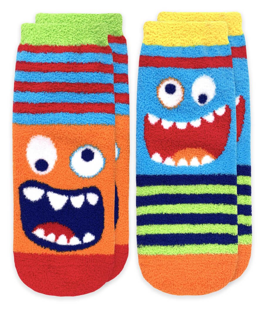 Monster Fuzzy Non-Skid Slipper Socks 2 Pair Pack Kids Socks + Tights Jefferies Socks   
