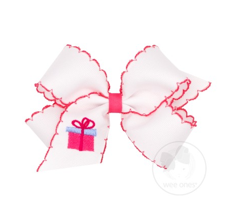 Medium Moonstitch Bow with Hot Pink Present Accessories Wee Ones   