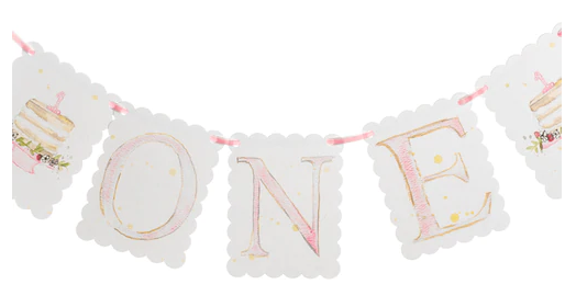 "One" Birthday Banner Paper Goods Over the Moon Pink  
