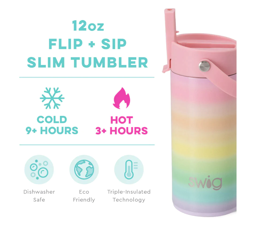 Over the Rainbow Flip + Sip Slim Tumbler (12oz) Insulated Drinkware Swig   