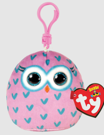 Winks Owl Pink Squish Clip Plush Ty   