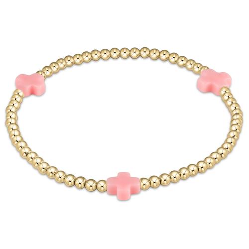 Signature Cross Gold Pattern 3mm Bead Bracelet - Pink Women's Jewelry enewton   
