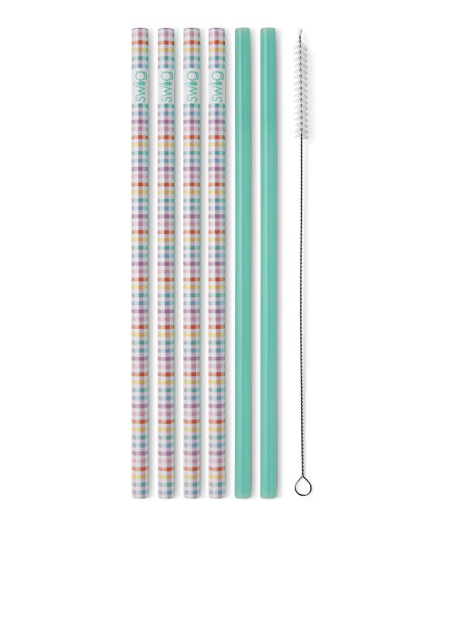 Pretty in Plaid & Mint Reusable Straw Set (Tall) Insulated Drinkware Swig   