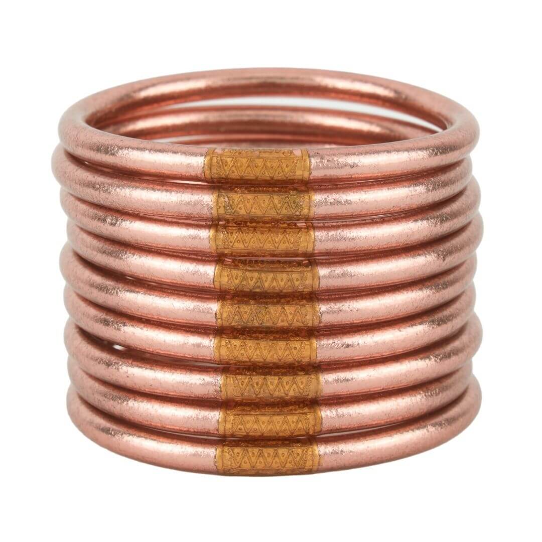Rose Gold All Weather Bangles (Set of 9) - LG Women's Jewelry Budha Girl   