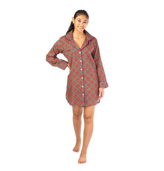 Royal Tartan Luxe Sateen Sleep Shirt Women's Clothing Jayes Studio   