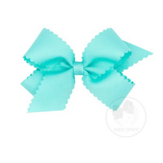 Medium Scalloped Edge Grosgrain Bow - New Aqua Kids Hair Accessories Wee Ones   