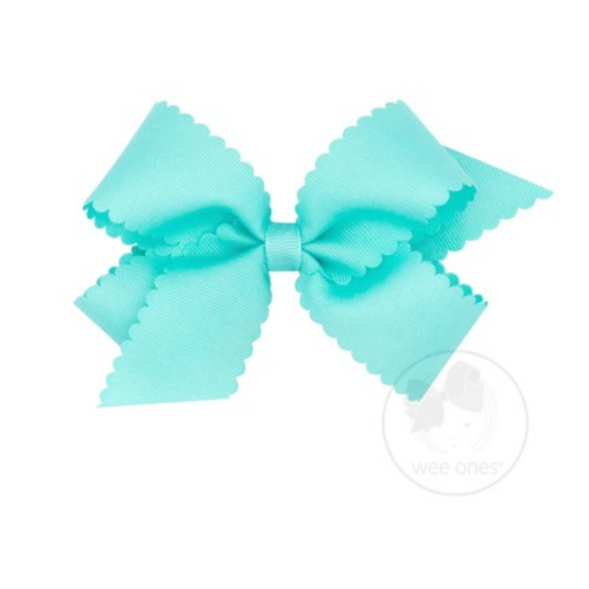 King Scalloped Edge Grosgrain Bow - New Aqua Accessories Wee Ones   