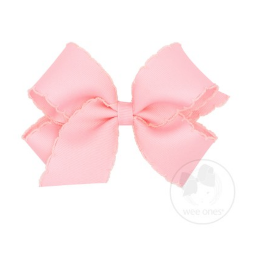 Medium Monotone Moonstitch Grosgrain Bow - Light Pink Kids Hair Accessories Wee Ones   