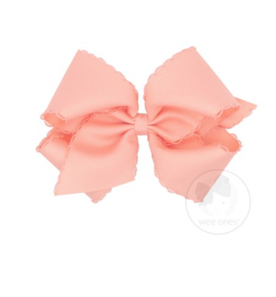 King Monotone Moonstitch Grosgrain Bow - Light Coral Kids Hair Accessories Wee Ones   