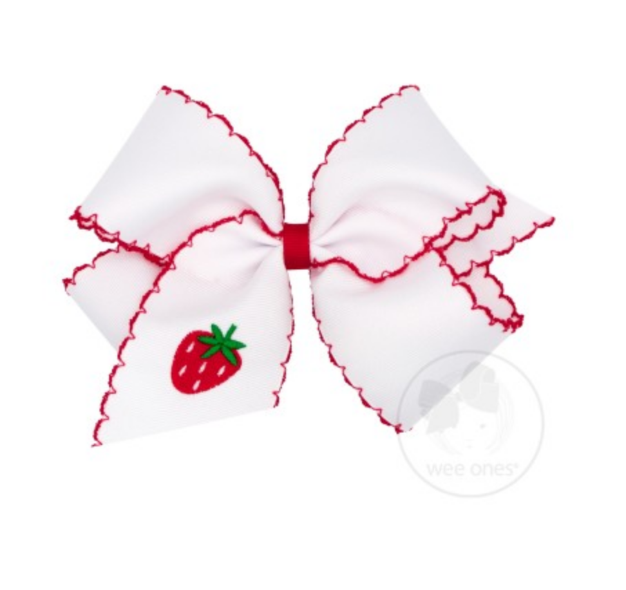 King White Moonstitch Bow with Embroidered Strawberry Kids Hair Accessories Wee Ones   