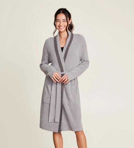 CozyChic Ultra Lite Tipped Ribbed Short Robe - Dove Gray / Mineral Gifts Barefoot Dreams   