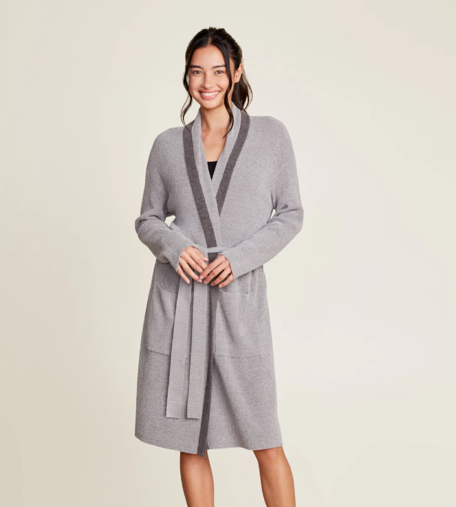 CozyChic Ultra Lite Tipped Ribbed Short Robe - Dove Gray / Mineral Lounge Barefoot Dreams   