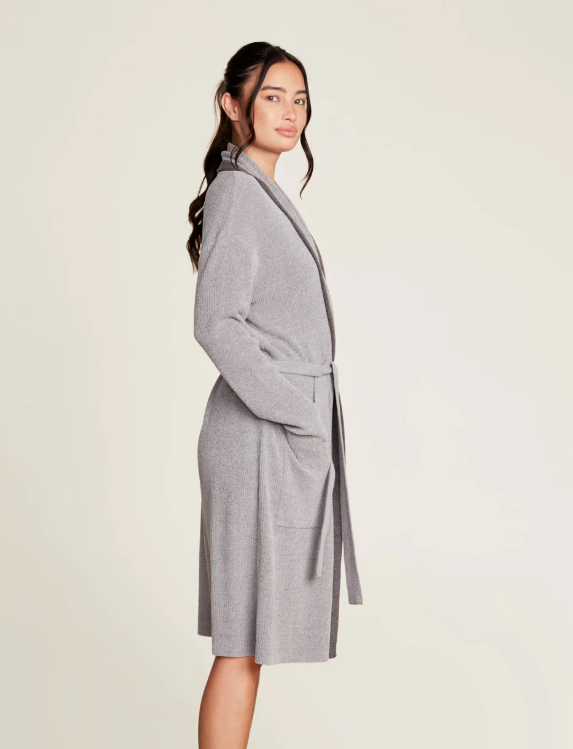 CozyChic Ultra Lite Tipped Ribbed Short Robe - Dove Gray / Mineral Lounge Barefoot Dreams   