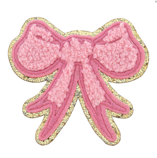 Stuck on You Large Chenille Glitter Bow Patch - Pink Women's Accessories Canvas   