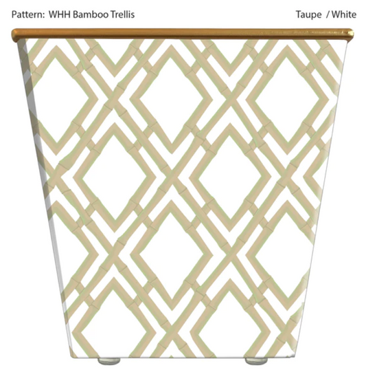 WH Hostess Taupe and White Bamboo Trellis Large Cachepot Home Decor Hedge Farm   