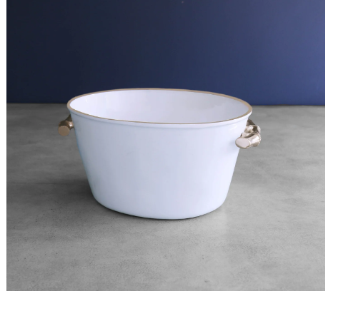 Thanni Bamboo Large Oval Ice Bucket - Gold & White Kitchen + Entertaining Beatriz Ball   