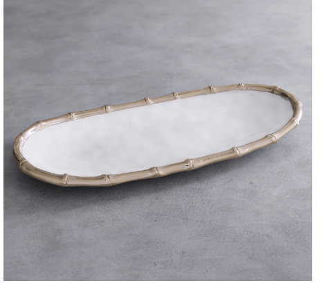 Thanni Bamboo Medium Oval Platter - Gold & White Kitchen + Entertaining Beatriz Ball   