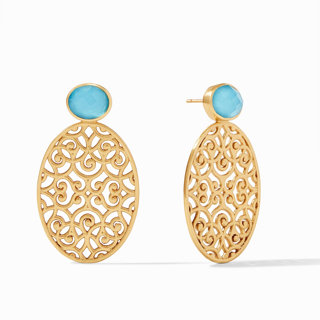 Vienna Statement Earring Gold - Iridescent Pacific Blue Earrings Julie Vos   