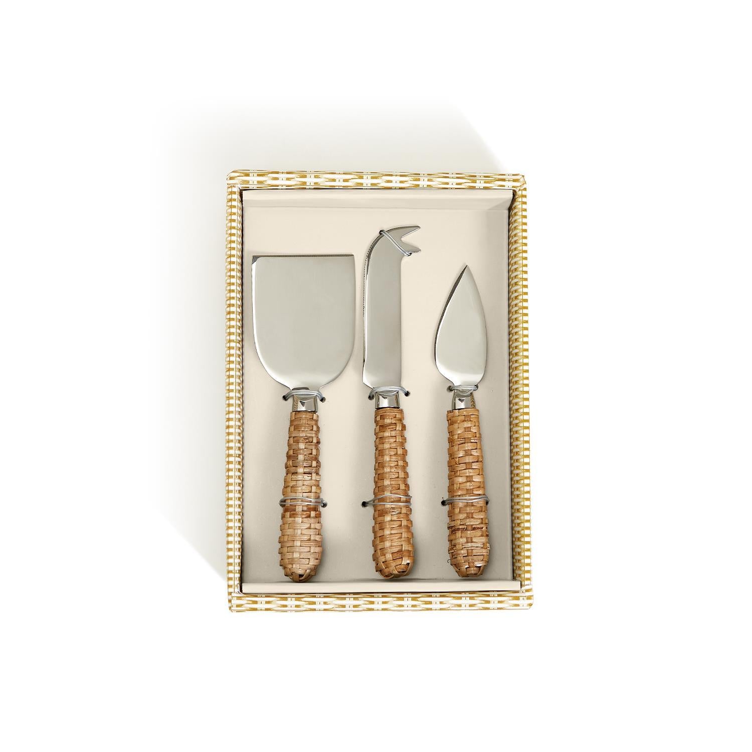 Wicker Weave Set of 3 Cheese Knives Kitchen + Entertaining Two's Company   