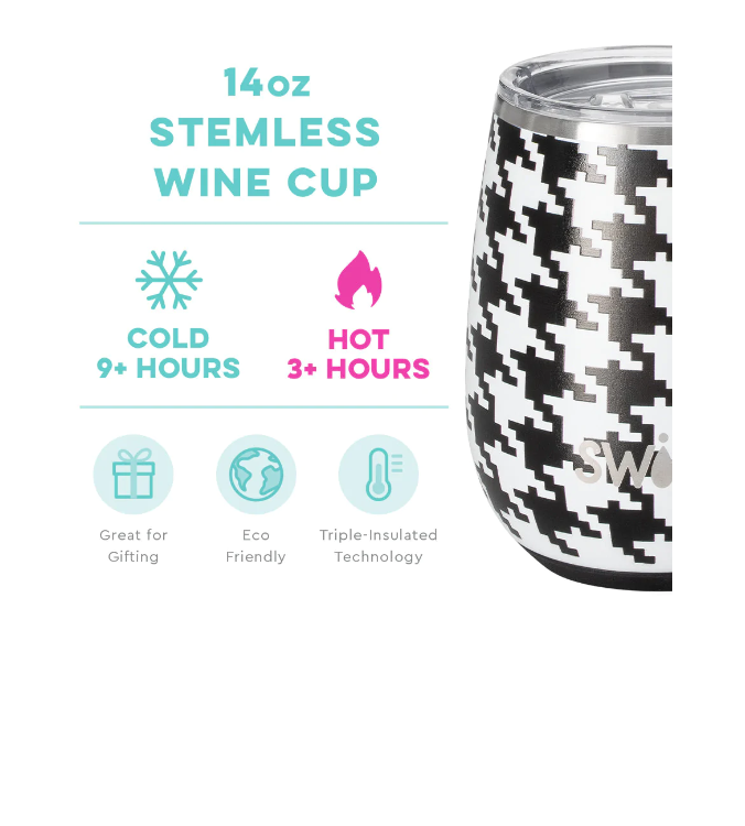 14 oz Stemless Wine - Houndstooth Insulated Drinkware Swig   