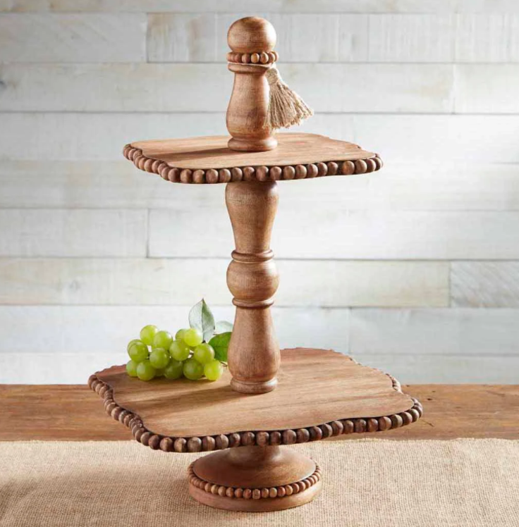 Wood Beaded Tiered Server Gifts Mudpie   