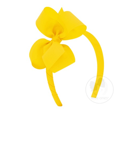 Medium Classic Grosgrain Bow on Headband - Yellow Kids Hair Accessories Wee Ones   