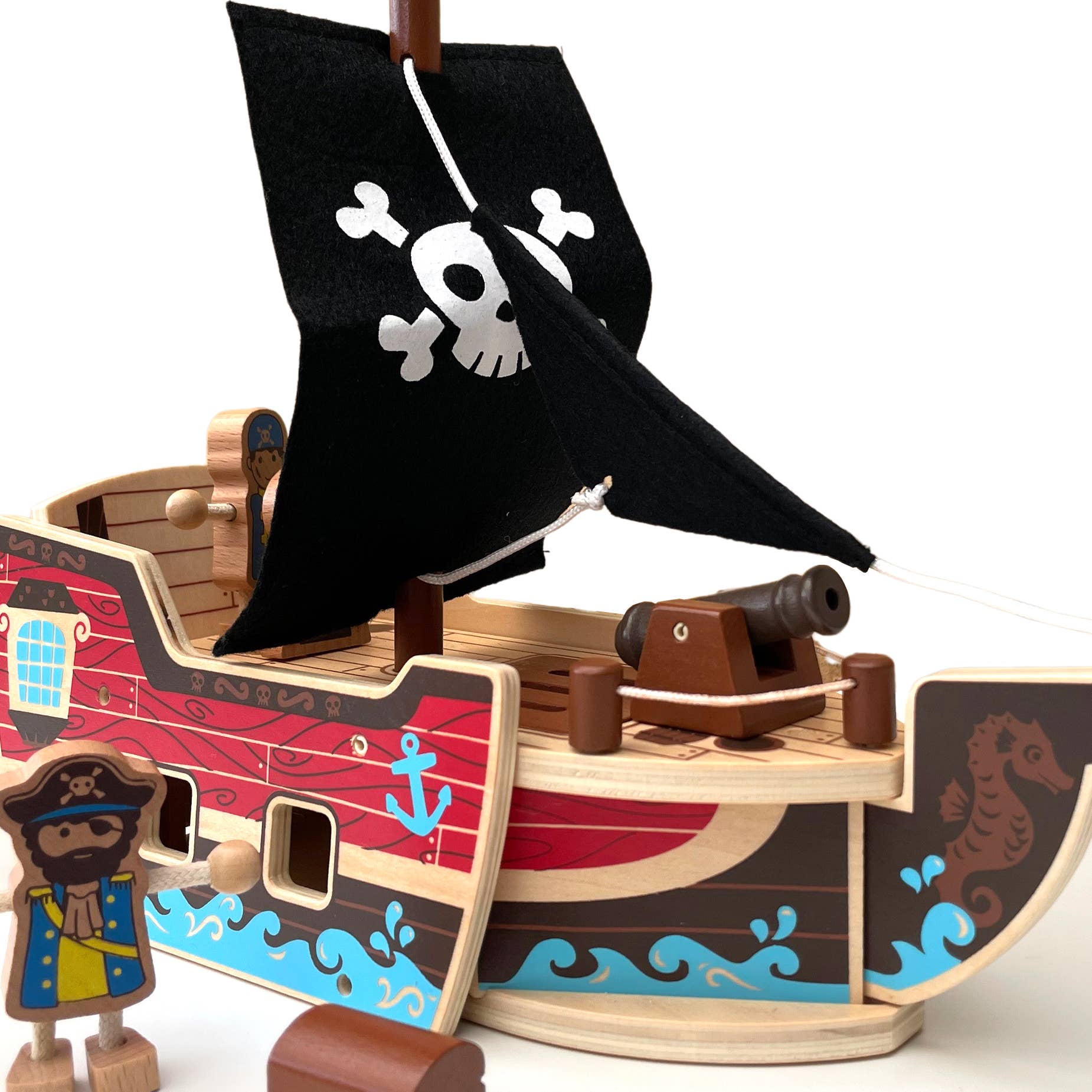 Wooden Pirate Ship with Play Pieces - 31 Pieces Toys BeeSmartToys   