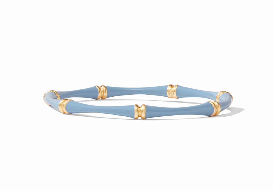 Bamboo Bangle Gold Chalcedony Blue Enamel - Medium Bracelets Julie Vos   