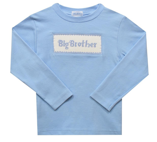 Big Brother Smocked Lt. Blue Knit Long Sleeve Tee Boys Tees Vive La Fete   