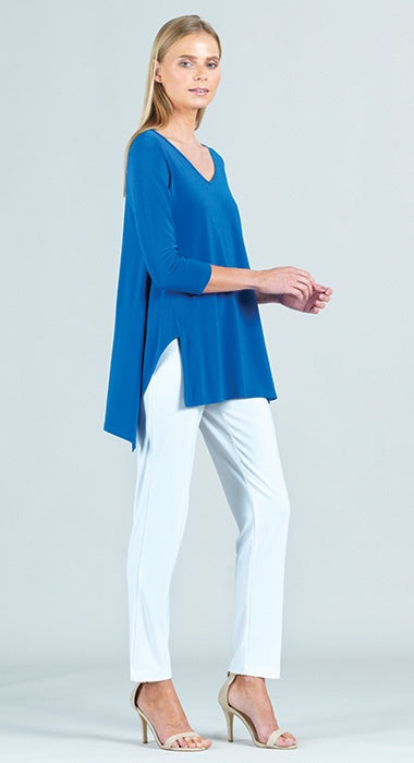 Classic V-Neck Envelope Hem Tunic - Dazzling Blue Women's Clothing Clara Sun Woo   