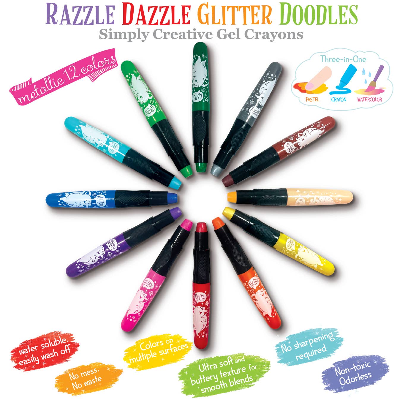 Razzle Dazzle Glitter Doodle Gel Crayons - Animals Around the World Toys The Piggy Story   