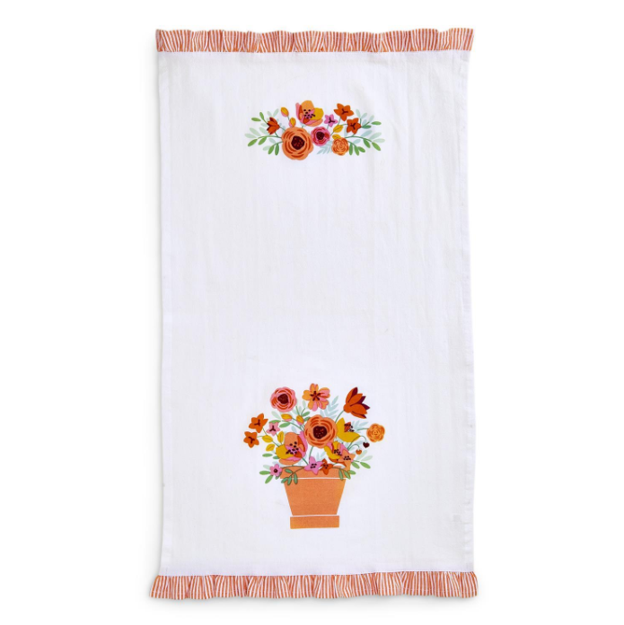 Floral Garden Dish Towel Home Decor Two's Company Orange  