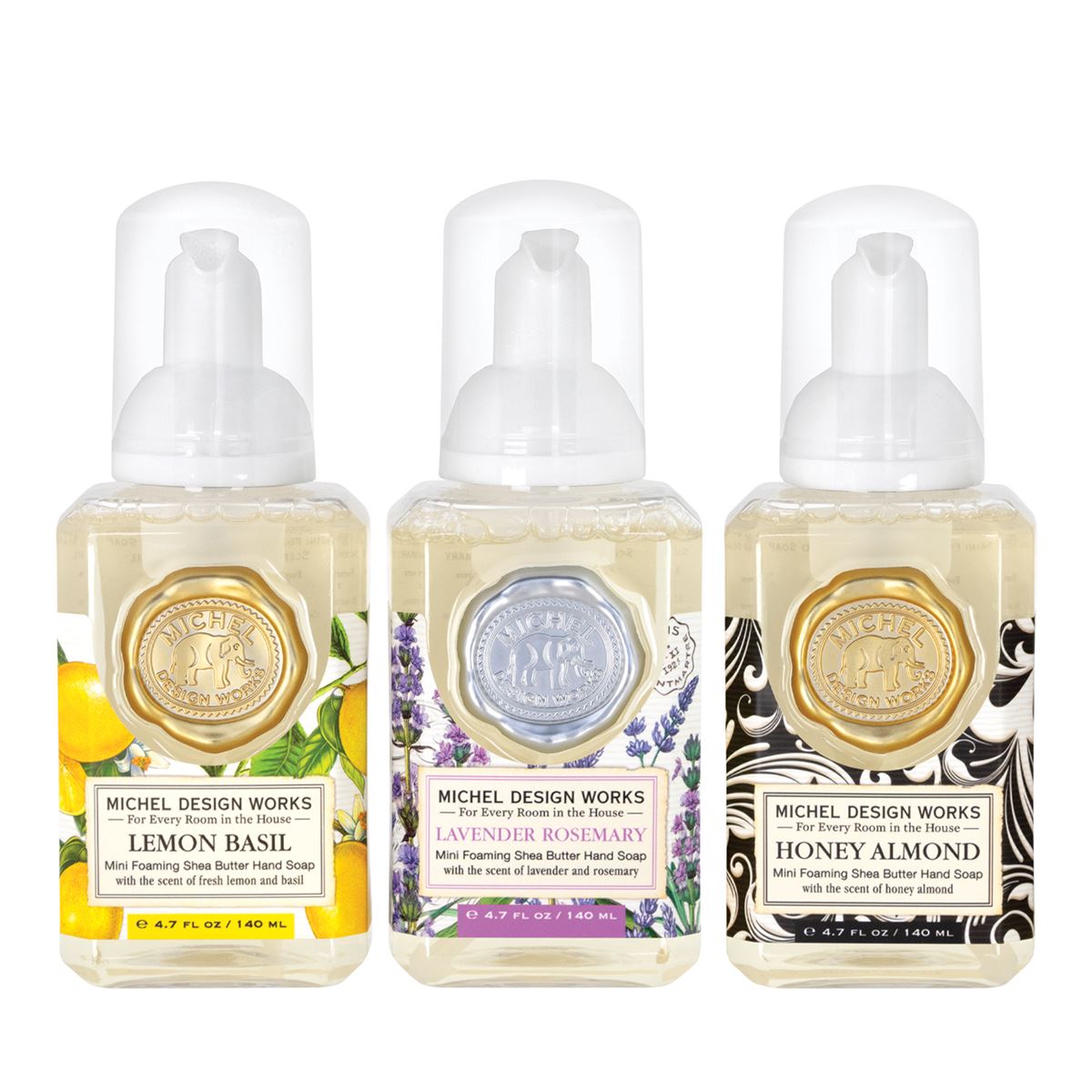 Mini Foaming Soap Set: Lavender Rosemary, Lemon Basil, Honey Almond Self-Care Michel Design Works   