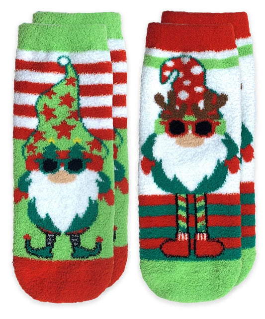Holiday Gnome Fuzzy Non-Skid Slipper Socks 2 Pair Pack Accessories Jefferies Socks   