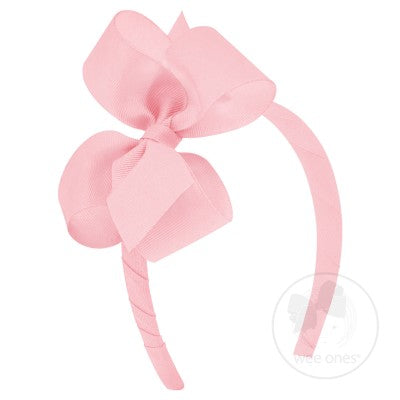 Medium Classic Grosgrain Bow on Headband - Light Pink Kids Hair Accessories Wee Ones   