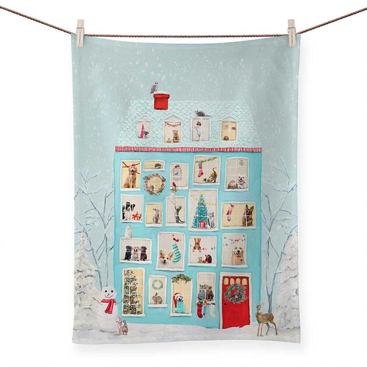 Holiday - Festive Animal House Tea Towel 21x28 Home Decor Greenbox Art   