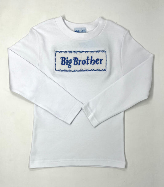 Big Brother Smocked White Long Sleeve Boys Tee Boys Tees Vive La Fete   