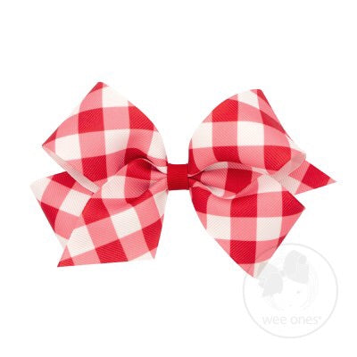 Medium Jumbo Check Print Bow Accessories Wee Ones Red  