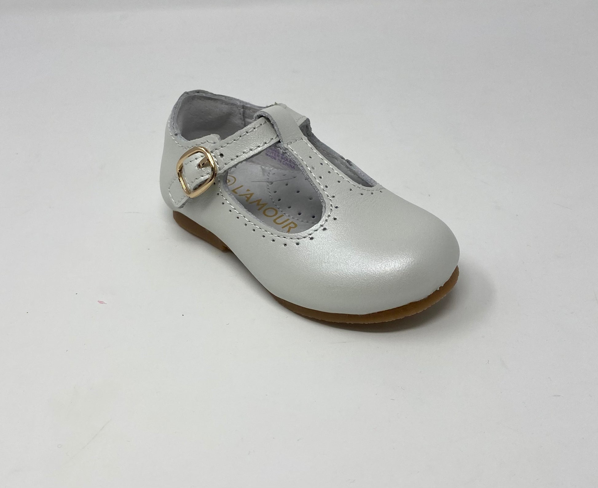 Eleanor T-Strap Flat - Pearl Girls Shoes L'Amour   